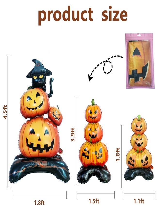 Eanjia Halloween Pumpkin Balloons Set |3.3FT| Pack of 3 Standing Stacked Jack-O-Lantern Foil Balloons, Pumpkin Pile with Black Cat | Helium Free Kids Party Decorations Photo Props - Image 4