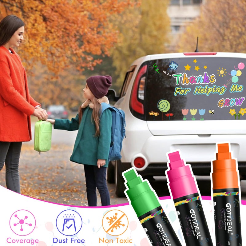 GOTIDEAL Window Markers for Glass Washable,Jumbo Chalk Markers for Blackboard,Car Marker for Auto,Chalkboard,Mirror,Calendar,School Painting,18 Colors Car Paint Marker with Metallic Colors(10mm) - Image 5