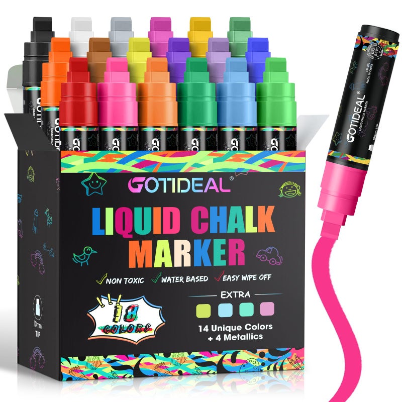 GOTIDEAL Window Markers for Glass Washable,Jumbo Chalk Markers for Blackboard,Car Marker for Auto,Chalkboard,Mirror,Calendar,School Painting,18 Colors Car Paint Marker with Metallic Colors(10mm) - Image 1