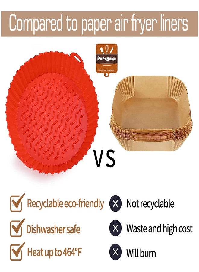 PureBake Air Fryer Silicone Tray Liners - Nonstick Reusable Food Grade Silicone Pot, Heat-Resistant, BPA-Free, 7.5-Inch Round Basket, Dishwasher Safe, for Air Fryer, Oven, Microwave & Steamer - 2 Pack - Image 3