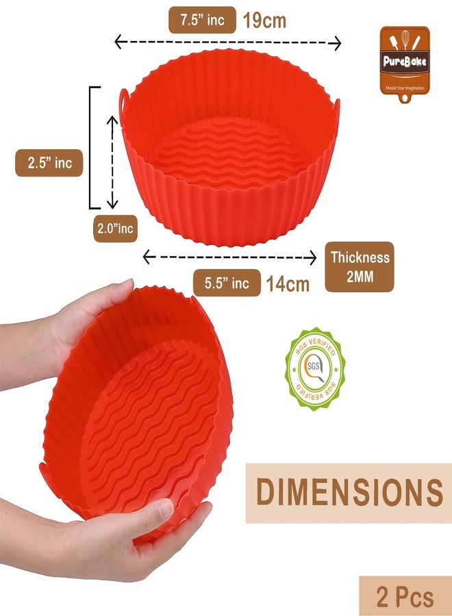 PureBake Air Fryer Silicone Tray Liners - Nonstick Reusable Food Grade Silicone Pot, Heat-Resistant, BPA-Free, 7.5-Inch Round Basket, Dishwasher Safe, for Air Fryer, Oven, Microwave & Steamer - 2 Pack - Image 2