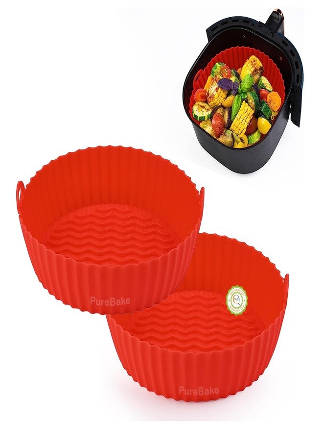 PureBake Air Fryer Silicone Tray Liners - Nonstick Reusable Food Grade Silicone Pot, Heat-Resistant, BPA-Free, 7.5-Inch Round Basket, Dishwasher Safe, for Air Fryer, Oven, Microwave & Steamer - 2 Pack - Image 1