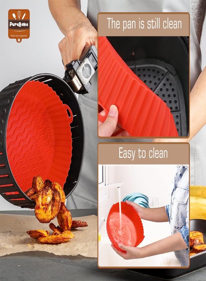 PureBake Air Fryer Silicone Tray Liners - Nonstick Reusable Food Grade Silicone Pot, Heat-Resistant, BPA-Free, 7.5-Inch Round Basket, Dishwasher Safe, for Air Fryer, Oven, Microwave & Steamer - 2 Pack - Image 4