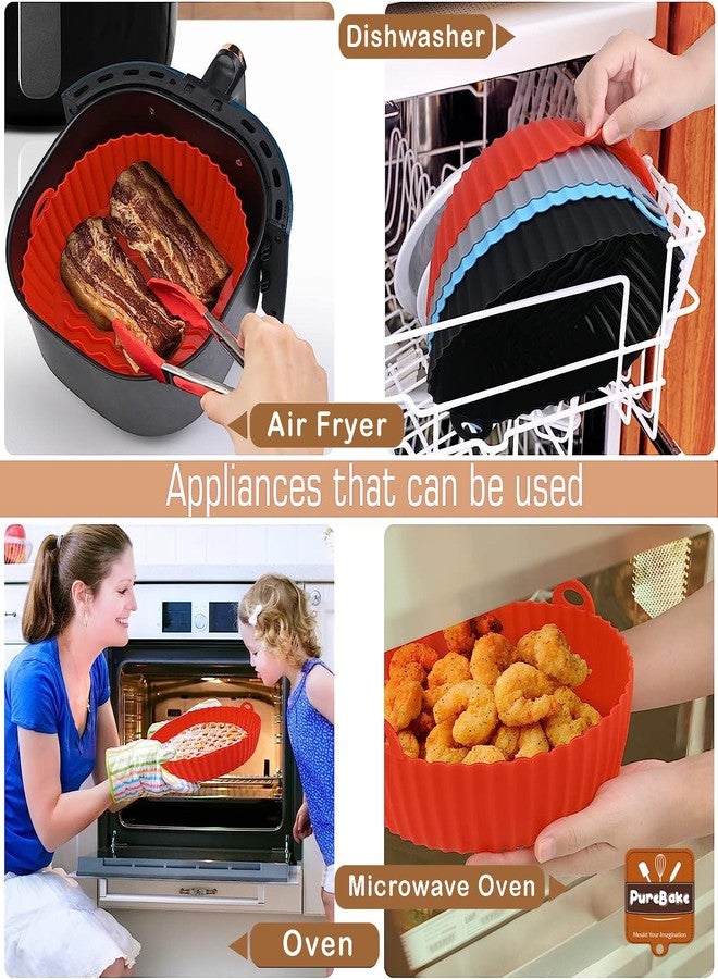 PureBake Air Fryer Silicone Tray Liners - Nonstick Reusable Food Grade Silicone Pot, Heat-Resistant, BPA-Free, 7.5-Inch Round Basket, Dishwasher Safe, for Air Fryer, Oven, Microwave & Steamer - 2 Pack - Image 5