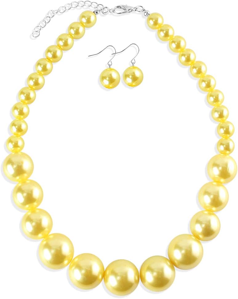 KOSMOS-LI Large Style Big Imitate Pearl Strand Choker Necklace With Earrings Set - Image 1