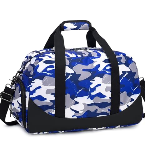 DSIUE Boys Duffle Bag Sports Gym Bag Overnight Weekender Travel Duffel Bag With Shoe Compartment Camo Blue - Image 1