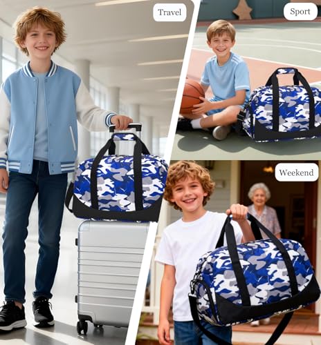 DSIUE Boys Duffle Bag Sports Gym Bag Overnight Weekender Travel Duffel Bag With Shoe Compartment Camo Blue - Image 3