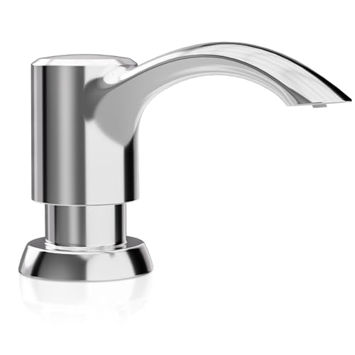SAMODRA Built in Kitchen Sink Soap Dispenser Chrome with 13 oz Large PET Lotion Bottle Refill from Top