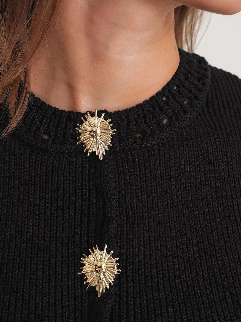 MixRay Black Mixray Textured Knit Crop Top with Button Details for Women | Best Price UAE