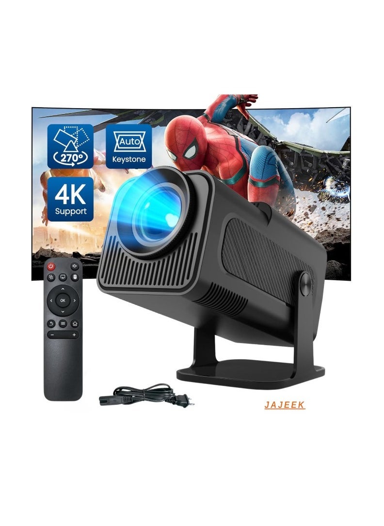 JAJEEK Mini Projector HY320 | 4K FHD 1080P Smart Projector with Auto Keystone & 10000 Lumens | WiFi 6, BT 5.0, 180° Rotation, Built-in Android 11.0, Portable Outdoor Projector | EU Plug  - Image 1