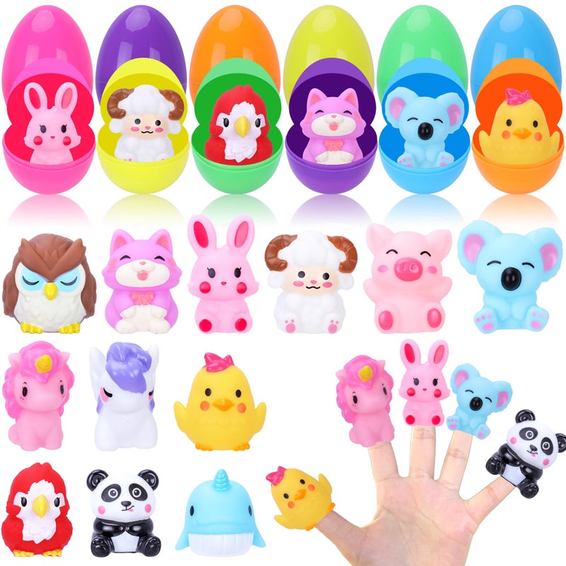 Kiddelo 12 Pack Prefilled Easter Eggs With Toys, Mini Animal Finger Puppets Easter Egg Fillers, Easter Basket Stuffers for Kids and Toddlers, Easter Party Favors, Classroom Prizes - Image 1