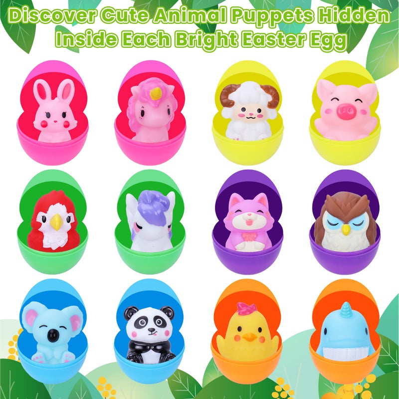 Kiddelo 12 Pack Prefilled Easter Eggs With Toys, Mini Animal Finger Puppets Easter Egg Fillers, Easter Basket Stuffers for Kids and Toddlers, Easter Party Favors, Classroom Prizes - Image 3