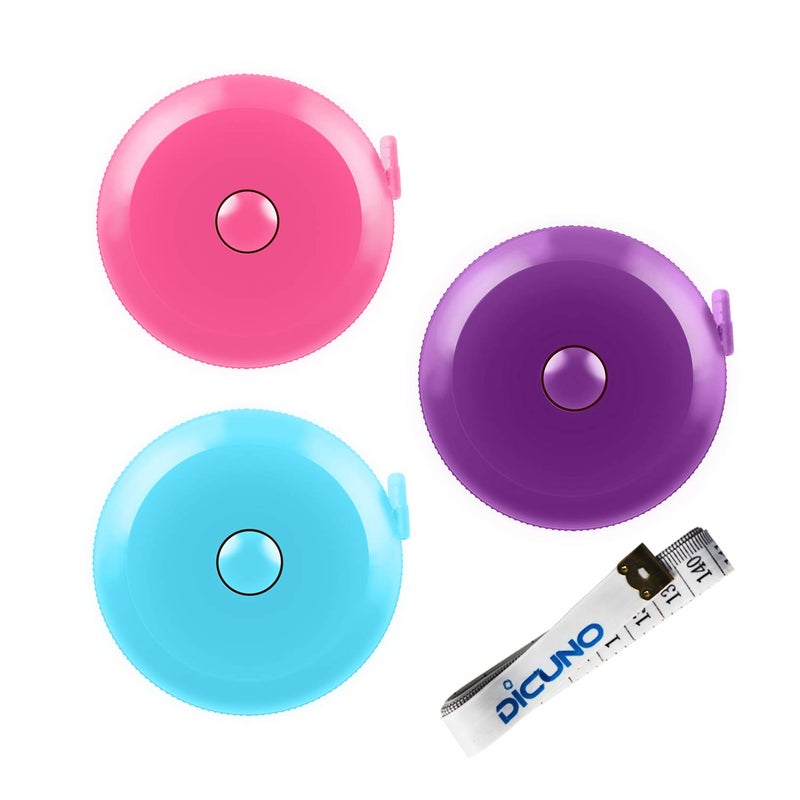 DiCUNO DiCUNO 60Inch 15 Meter Soft and Retractable Tape Body Tailor Sewing Craft Cloth Dieting Measuring Tape 3 Pcs of Purple SkyBlue CherryPink with Soft Tape 