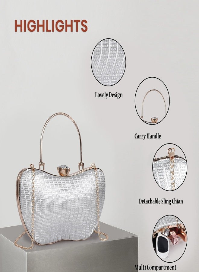 NORVE Women’s Premium Crystal Clutch Bag | Luxury Evening Shoulder bag with Metal Handle & Detachable Chain - Image 4