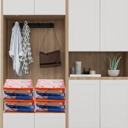 MBW Clothes Organiser for Wardrobe, Saree Covers with zip, Saree Organizer for Wardrobe, Clothes Storage Bag, Saree Bags Storage, Saree Covers for Storage, Transparent (Orange - Pack of 1) - Image 5