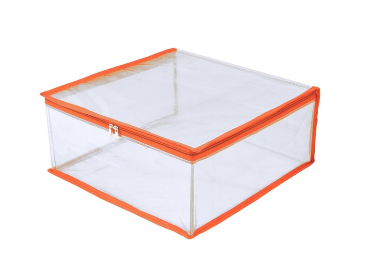 MBW Clothes Organiser for Wardrobe, Saree Covers with zip, Saree Organizer for Wardrobe, Clothes Storage Bag, Saree Bags Storage, Saree Covers for Storage, Transparent (Orange - Pack of 1) - Image 1
