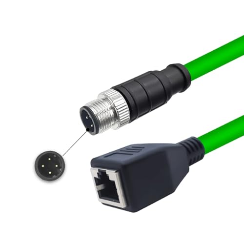 BOUUNCIY 656ft M12 4 Pin to RJ45 Industrial Ethernet Cable M12 4 Pin D Code Male to RJ45 Female Connector Cable High Flex Cat6 Shielded Field Wireable Cable Assembly for Automation Application 2Meter - Image 1