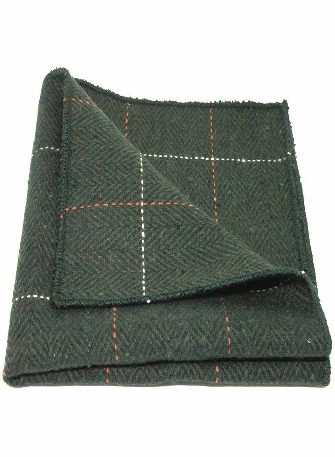 King & Priory Luxury Herringbone Forest Green Tweed Pocket Square, Handkerchief
