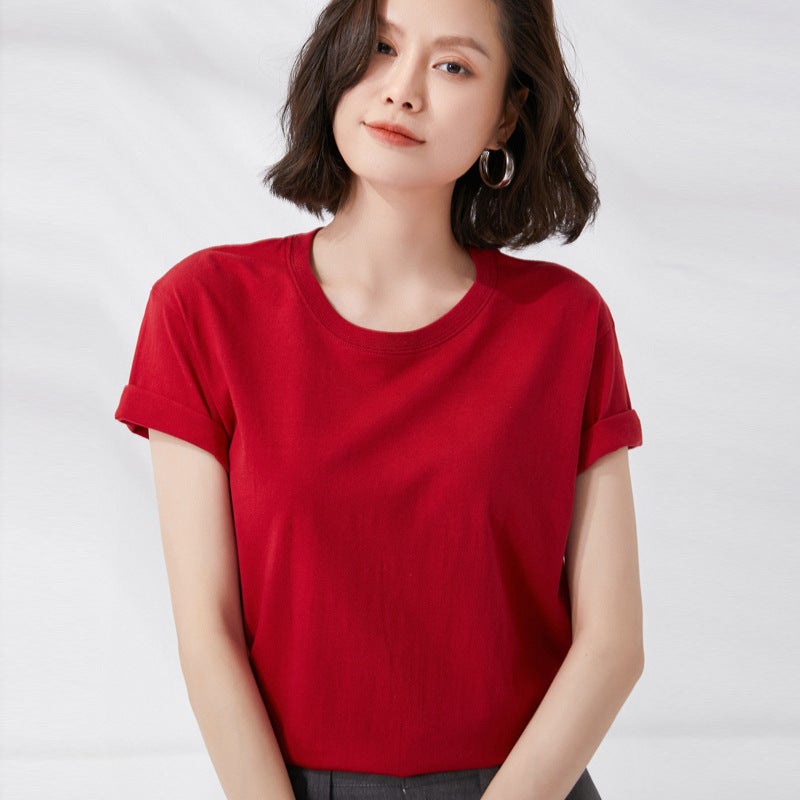 100% Cotton Short-Sleeved Summer Plus Size Unisex T-Shirt Round Neck Loose Solid Color Breathable Couple Short-Sleeved T-Shirt - Image 1