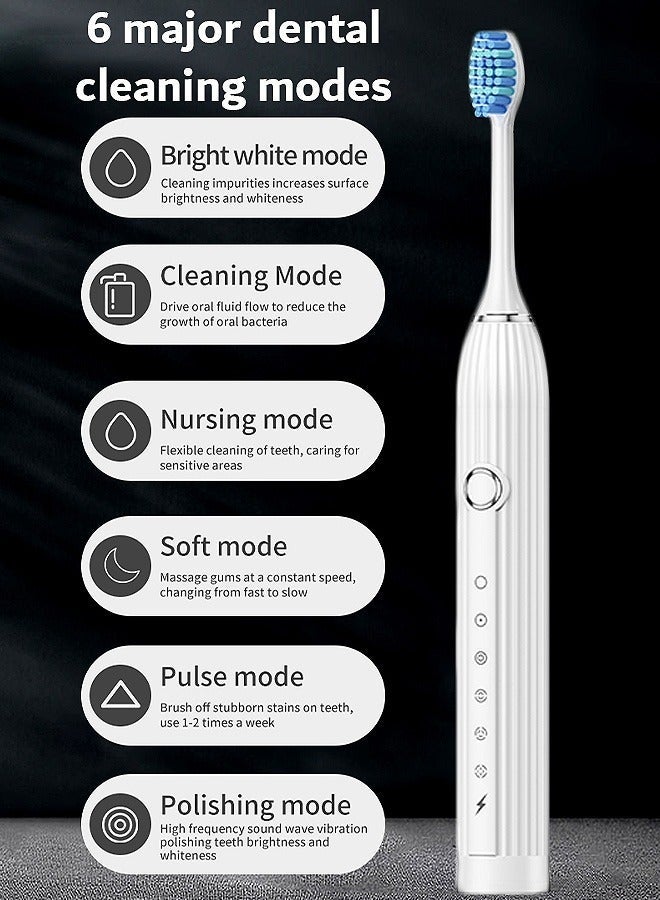 SahlTech Electric Toothbrush with 10 Brush Heads and Travel Case, Ultra Sonic Motor Toothbrush, 6 Modes and Built-in 2-Minute Smart Timer for Adults and Teenagers (White) - Image 2