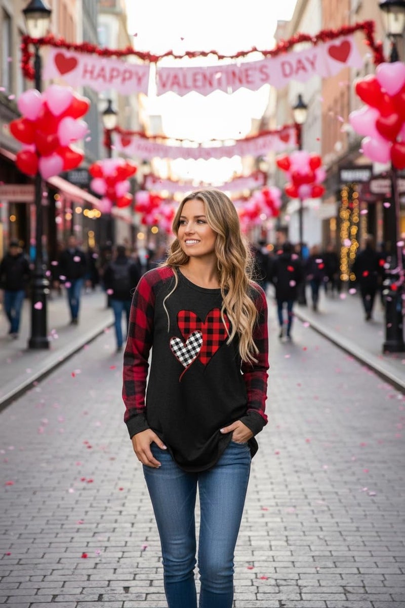 Yuaelria Buffalo Plaid T-Shirt for Women Faith Leopard Heart Long Sleeve Casual Tee Love garphic Funny Print Tops (Large,Black-1) - Image 2