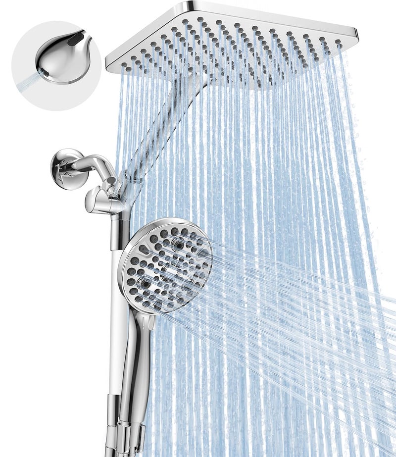 MakeFit Dual Handheld Shower Head Combo, 2-in-1 Rain Shower Heads System Wide Rainfall Shower Head and 10 Modes High Pressure Hand Held Showerhead with Built-in Power Wash - Chrome - Image 1