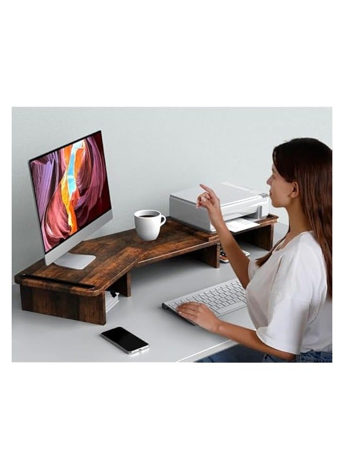 erorex Dual Monitor Stand, Monitor Stands Riser for 2 Monitors,with Adjustable Length and Angle Shelf with Storage Organizer for Office Desk Accessories (Rust Brown) - Image 5