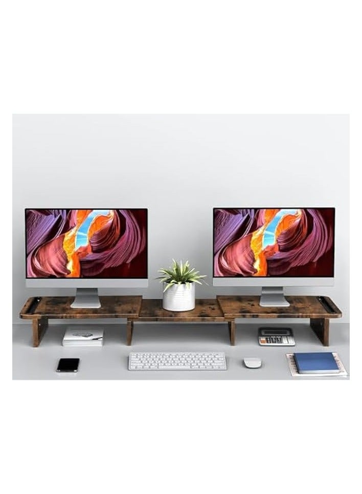 erorex Dual Monitor Stand, Monitor Stands Riser for 2 Monitors,with Adjustable Length and Angle Shelf with Storage Organizer for Office Desk Accessories (Rust Brown) - Image 3