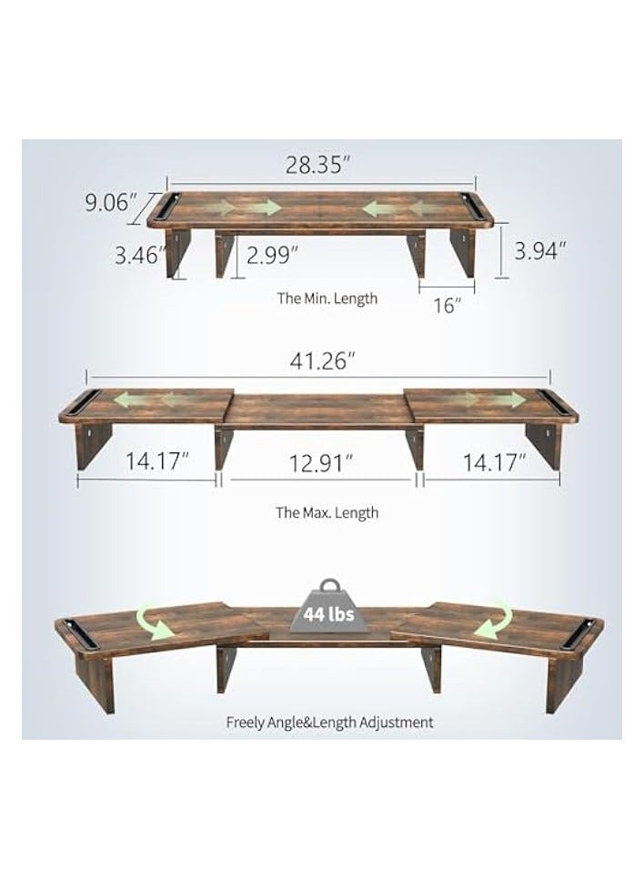 erorex Dual Monitor Stand, Monitor Stands Riser for 2 Monitors,with Adjustable Length and Angle Shelf with Storage Organizer for Office Desk Accessories (Rust Brown) - Image 2