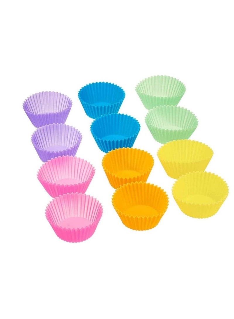 "صينية قوالب كب كيك  تيفال مستطيلة مجوفة  مع 12 قالب سيليكون مدور مقاوم للالتصاق وقابل لاعادة الاستخدام مناسب لصنع الكاب كيك، المافن، الفطائر والبراونيزو أنجلش كيك والمعمول و التشيز كيك و الخبز و البودينج آمن للاستخدام في الفرن وغسالة الأطباق - اداة طبخ اساسية للحصول علي مافن مثالي تاني صنية الكب كيك مع 12 قالب سيليكوني متعددة اللوان (ليس للون ثابت كما في الصورة ) - Image 2