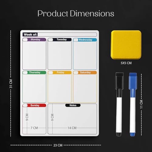 Prplet Magnetic Meal Planner for Fridge | Weekly Planner Whiteboard with 2 Markers & Eraser | Kitchen & Office Dry Erase Calendar Board - Image 3