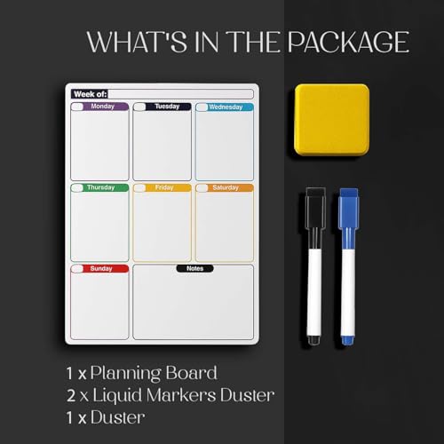 Prplet Magnetic Meal Planner for Fridge | Weekly Planner Whiteboard with 2 Markers & Eraser | Kitchen & Office Dry Erase Calendar Board - Image 5