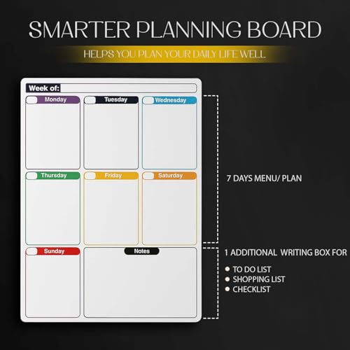 Prplet Magnetic Meal Planner for Fridge | Weekly Planner Whiteboard with 2 Markers & Eraser | Kitchen & Office Dry Erase Calendar Board - Image 4