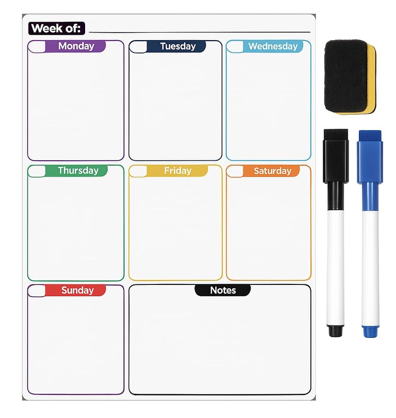 Prplet Magnetic Meal Planner for Fridge | Weekly Planner Whiteboard with 2 Markers & Eraser | Kitchen & Office Dry Erase Calendar Board - Image 1