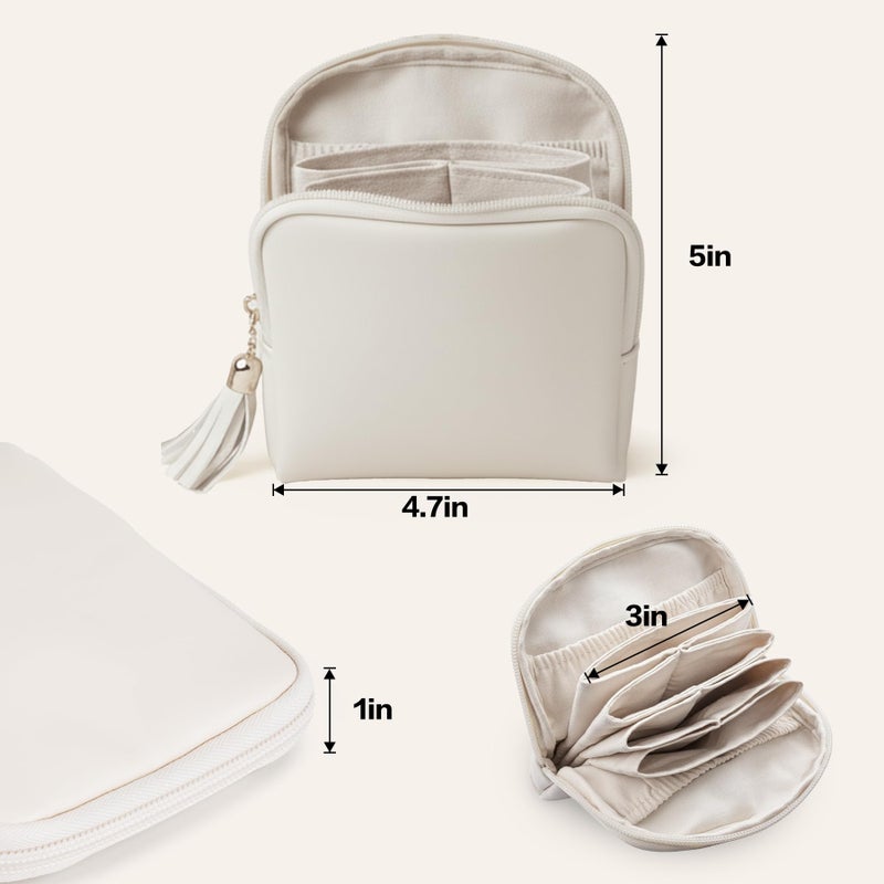 bipkonu Small Travel Jewelry Case, Valentines Gifts for Women, Velvet Jewelry Pouch Bags with Tassel Zipper, Portable Travel Jewelry Organizer Storage for Bracelet Rings Earring, Beige - Image 5