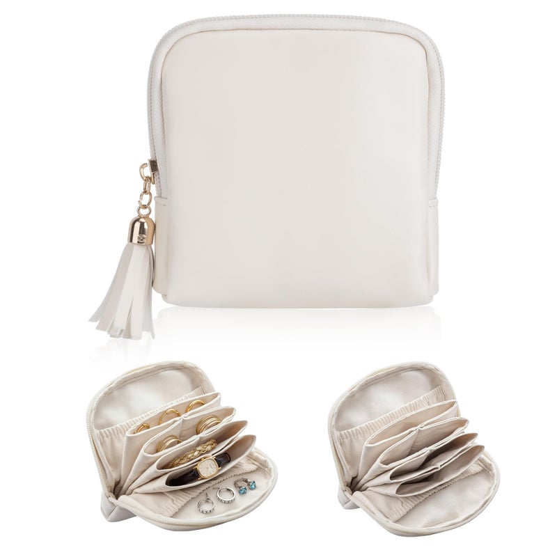 bipkonu Small Travel Jewelry Case, Valentines Gifts for Women, Velvet Jewelry Pouch Bags with Tassel Zipper, Portable Travel Jewelry Organizer Storage for Bracelet Rings Earring, Beige - Image 1