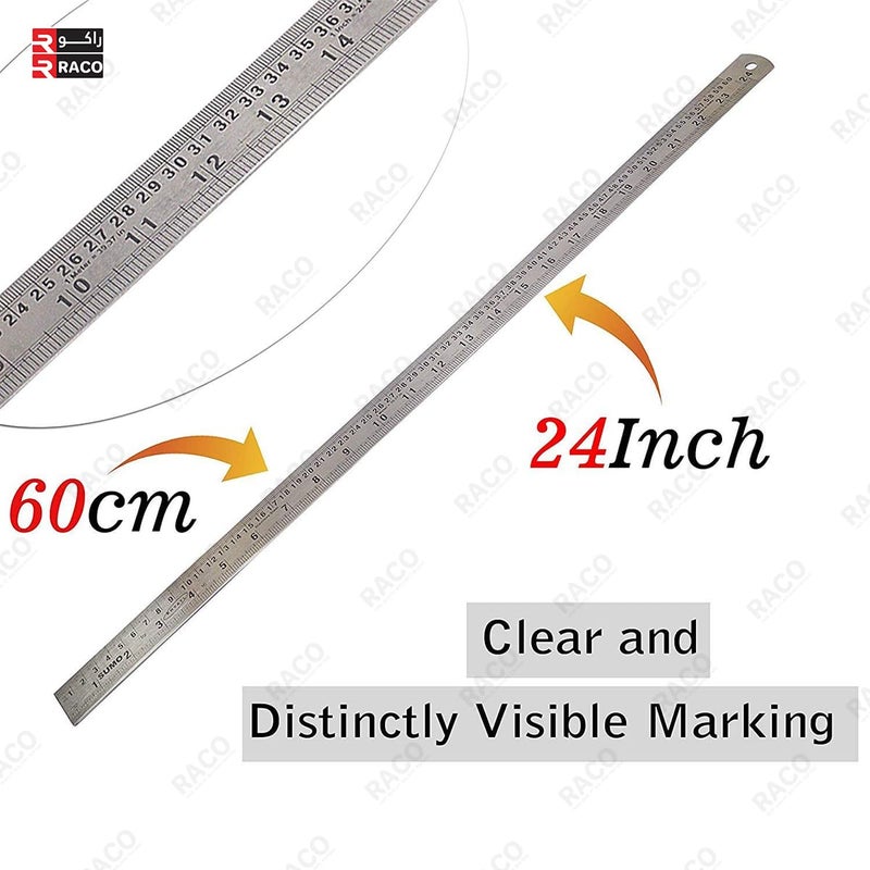RACO Uken Stainless Steel Ruler | Heavy-Duty SS Scale with Conversion Table for School, Office, Home, Architects, Engineers, and Craft Supplies (24 inch, 60 cm) - Image 2
