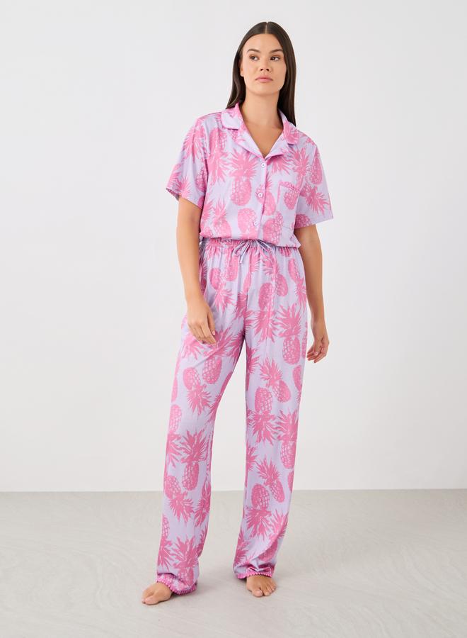 Styli Styli All-Over Pineapple Print Pompom Pocket Shirt and Pyjama Set  - Image 5