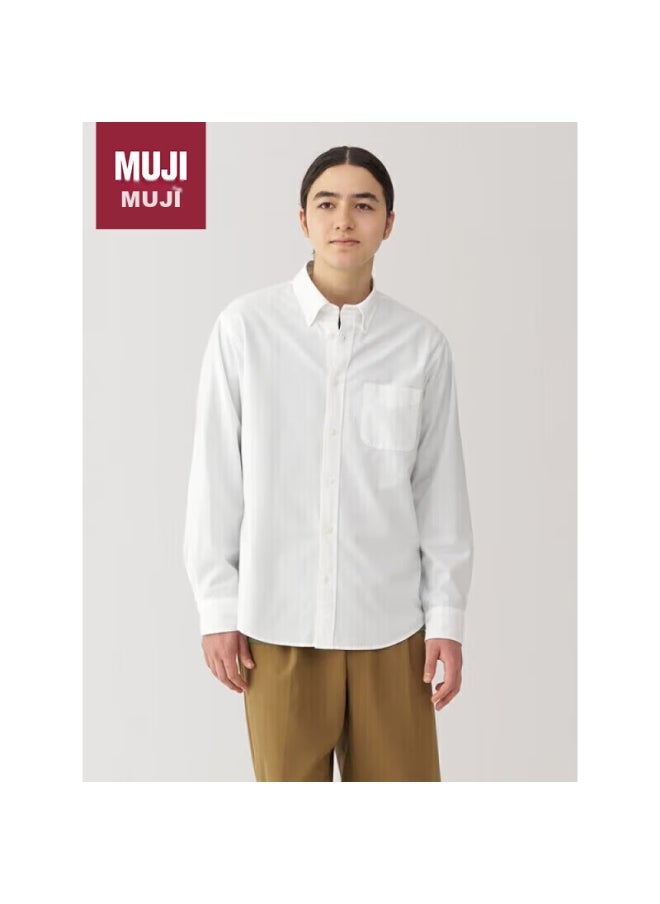 MUJI Muji Men's Washed Oxford Button-down Long-sleeve Shirt, White, L 