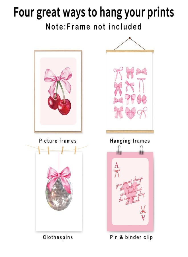 okaxscm Pink Coquette Bow Trendy Preppy Wall Art Prints Set of 4, Coquette Room Decor, Preppy Room Dorm Decor Aesthetic, Pink Bow Cherry Disco Ball Wall Decor Posters for Girls Bedroom, 8x10 Unframed - Image 2