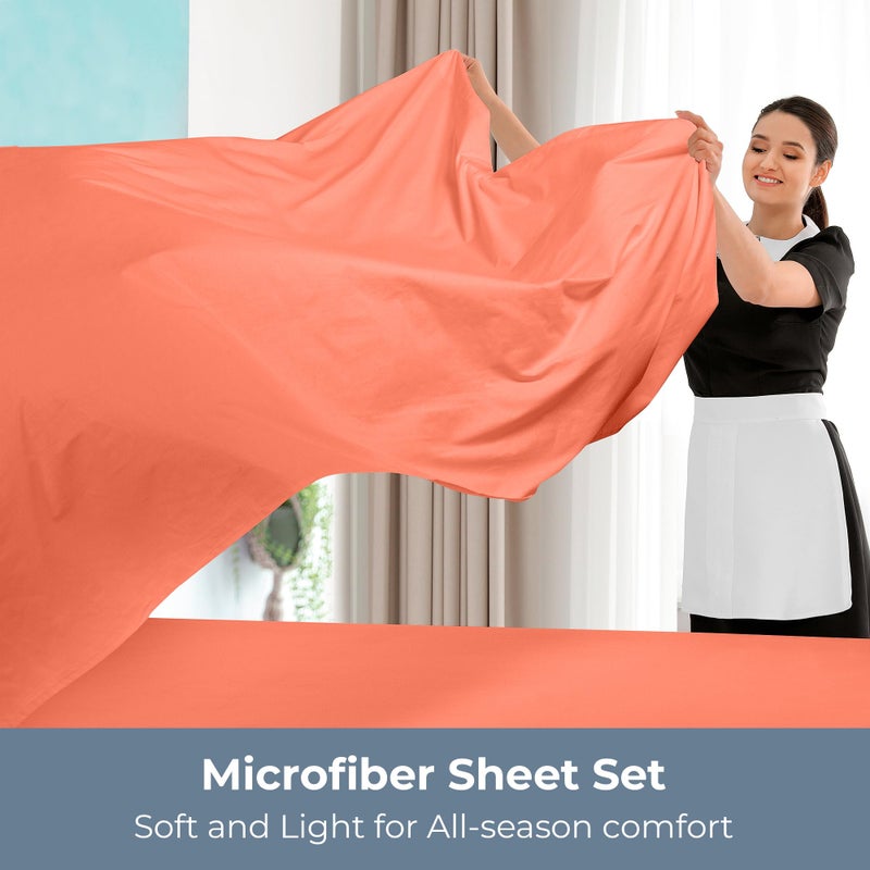 ROYALE LINENS - 4 Piece California King Bed Sheet - Brushed Microfiber 1800 Bedding - 1 Fitted Sheet  1 Flat Sheet  2 Pillow case - Wrinkle & Fade Resistant Sheet Set (Coral  California King) - Image 3