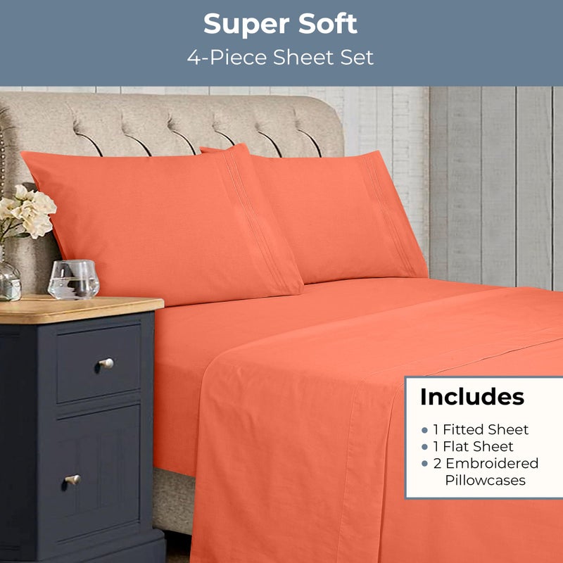 ROYALE LINENS - 4 Piece California King Bed Sheet - Brushed Microfiber 1800 Bedding - 1 Fitted Sheet  1 Flat Sheet  2 Pillow case - Wrinkle & Fade Resistant Sheet Set (Coral  California King) - Image 5