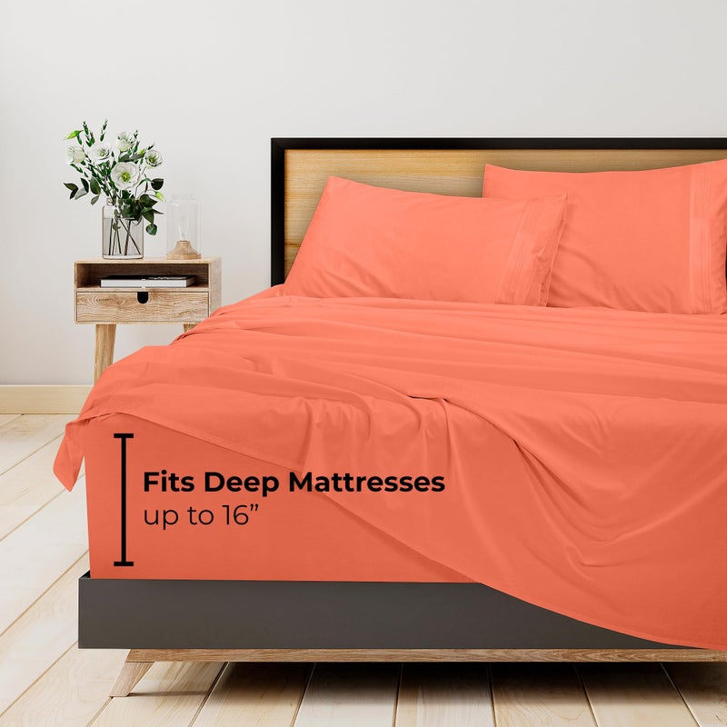 ROYALE LINENS - 4 Piece California King Bed Sheet - Brushed Microfiber 1800 Bedding - 1 Fitted Sheet  1 Flat Sheet  2 Pillow case - Wrinkle & Fade Resistant Sheet Set (Coral  California King) - Image 2