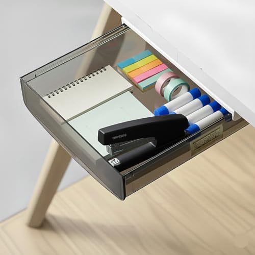 oddpod™ Under desk attachable Hidden Plastic Drawer & Self-Adhesive DIY Secret Desk Organiser/Slide out Storage Tray for Home & Office - Large (Black) - Image 1