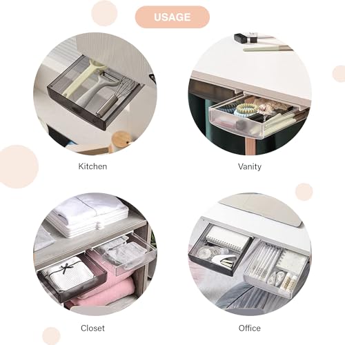 oddpod™ Under desk attachable Hidden Plastic Drawer & Self-Adhesive DIY Secret Desk Organiser/Slide out Storage Tray for Home & Office - Large (Black) - Image 5