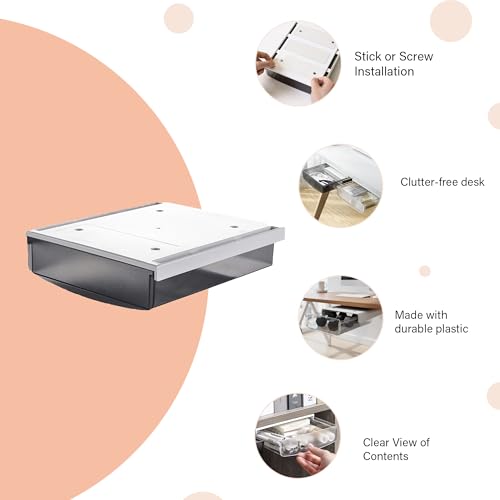 oddpod™ Under desk attachable Hidden Plastic Drawer & Self-Adhesive DIY Secret Desk Organiser/Slide out Storage Tray for Home & Office - Large (Black) - Image 4