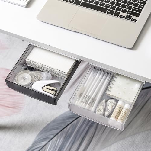 oddpod™ Under desk attachable Hidden Plastic Drawer & Self-Adhesive DIY Secret Desk Organiser/Slide out Storage Tray for Home & Office - Large (Black) - Image 2