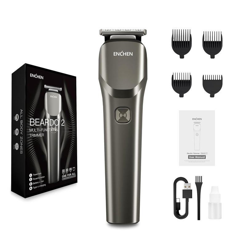 ENCHEN Beard02 Electric Beard Trimmer for Men,Grooming Kit for Man All In One for Private Parts&Beard&Full Body&Hair,4 Guide Combs,USB Type-C Charging,90-Min Runtime,LED Indicator - Image 1