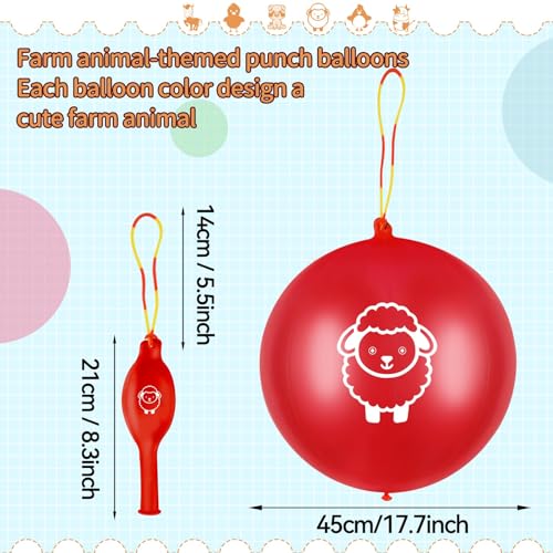 HSLCGF 36 Pcs Farm Animals Punch Balloons with Rubber Band Handle Heavy Duty Farm Animals Themed for Kids Party Favors - Image 5