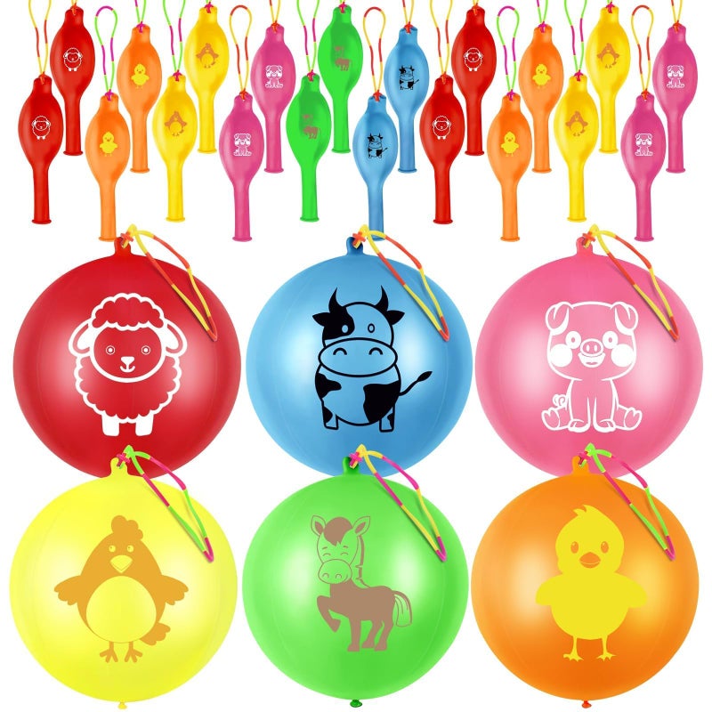 HSLCGF 36 Pcs Farm Animals Punch Balloons with Rubber Band Handle Heavy Duty Farm Animals Themed for Kids Party Favors - Image 3